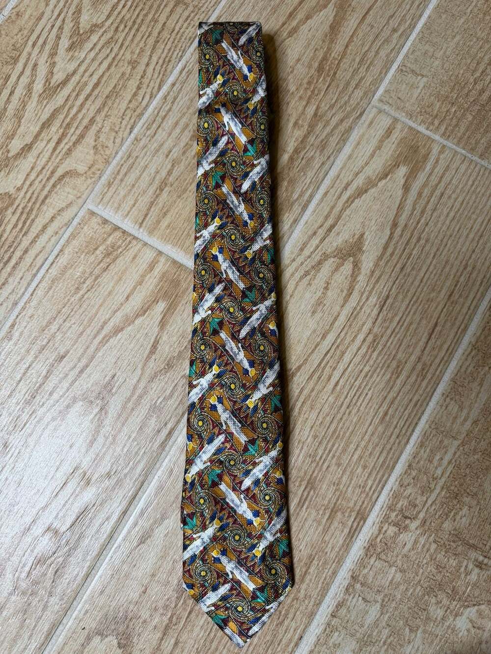 Vintage Pierangelo Masciadri Silk Necktie Gold Multi Egyptian Themed Print Men's